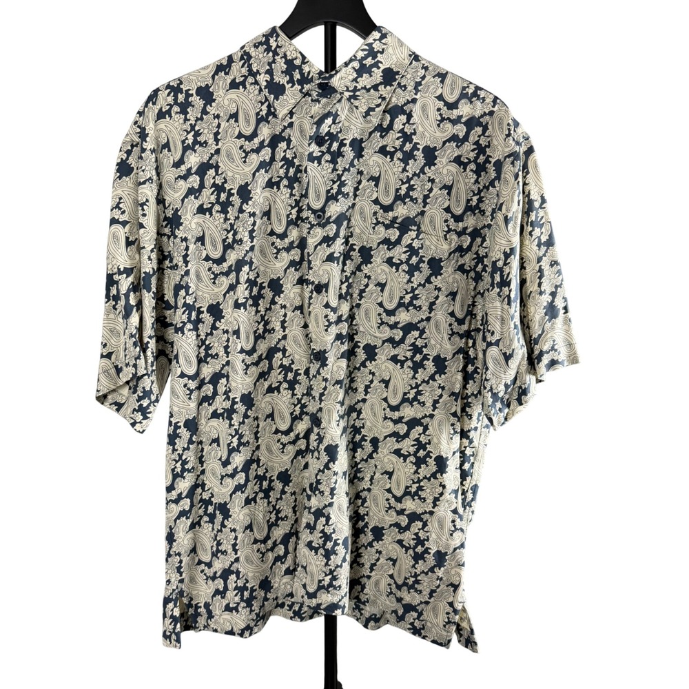 Vintage Silk Circa 1969 Mens Large Paisley Silk Short Sleeve Button Down Shirt